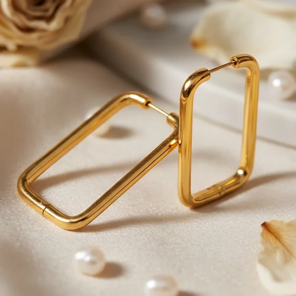 Minimalist Geometric Hoop Earrings 18K Gold Plated Stainless Steel Modern - Picture 9 of 11